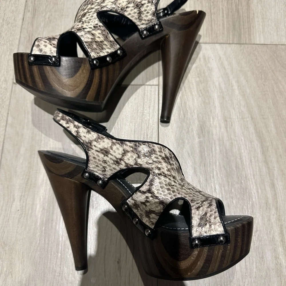 Christian Dior feline sandals wooden platform pumps python - Picture 3 of 4